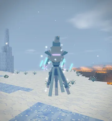 The Rime Sovereign on the snow of the Frosted Lands: a veiled spirit of ice with long clawed arms, shards of ice circling it.