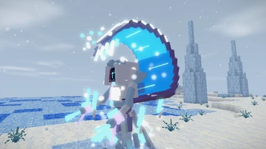 The Rime Sovereign on the snow of the Frosted Lands, a wave of ice, blue as deep water, curling over its head, spray flung off the lip.