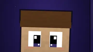 A character’s face up close: outlined, shaded, a glint in each eye.