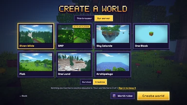 Create a world on our server: the seven worlds, and under them Survival and Creative, Creative in gold.