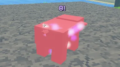 A dagger strike on a pig from behind: a violet slash and 8 damage.