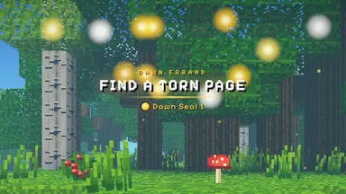 Over a forest, the title Dawn errand, Find a Torn Page, and under it a gold seal: Dawn Seal 1.