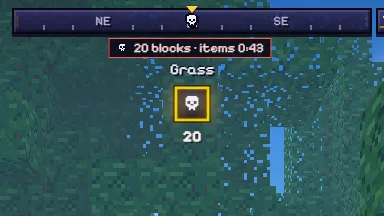 A skull on the compass, 20 blocks off, its tag red with 44 seconds left.