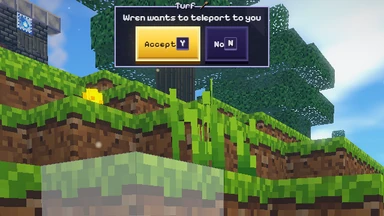 In a world, a card at the top: Wren wants to teleport to you, with Accept (Y) and No (N).