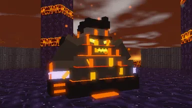 The Magma Colossus, a living volcano with a face of fire, in its temple.