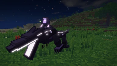 A Lightless hunter in the grass at night: violet-black, its limbs edged in violet light, its eye burning violet.