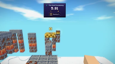 A run on the Vael Causeway: the course’s name and the clock at the top, a pip for each Moonmark, the next Moonmark’s number in gold over the beams.