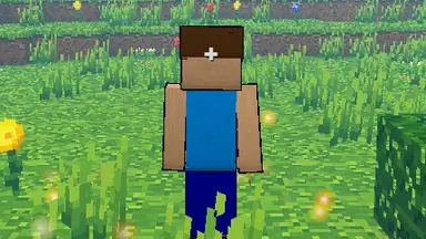 A player in a meadow, gold motes rising round them.